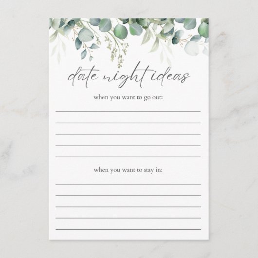 デートナイトアイデア ユーカリ ブライダルシャワー 挿入ページ エンクロージャーカード (正面)