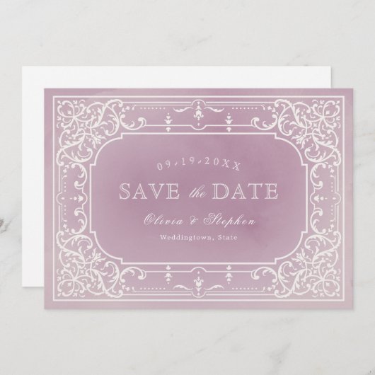 デート以外のロマンチックなヴィンテージの結婚式を作る セーブザデート (正面/裏面)