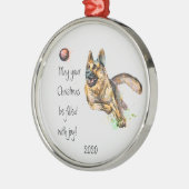  デート入りクリスマスの喜び 水彩 ドイツ牧羊犬 メス メタルオーナメント (左)