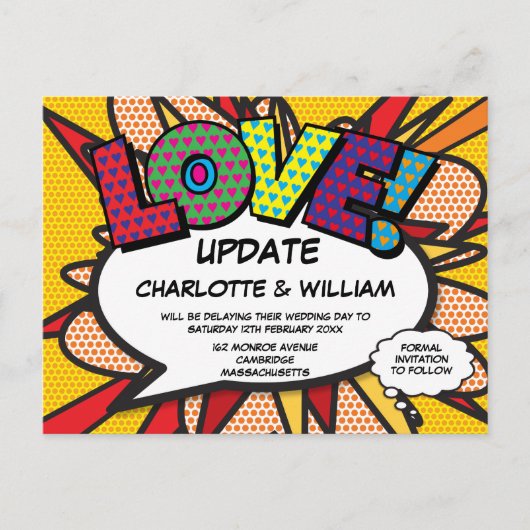 デート変更 LOVE 延期 モダン ポストカード (正面)