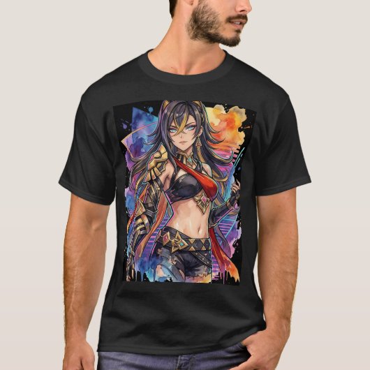 デーハ原神タンスキン雌ライオンVaporwaveネオン Tシャツ (正面)