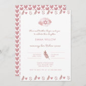 デービッドのピンク色の星ベビー命名 招待状 (正面/裏面)