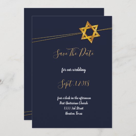 デービッドの海軍とゴールデングスターは日付を保存 招待状 (正面/裏面)