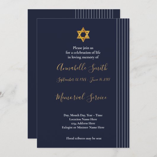 デービッド愛の記憶の海軍とゴールデンの星 招待状 (正面/裏面)