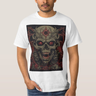デーモンスカルホラーアート - デスメタルゴシック Tシャツ