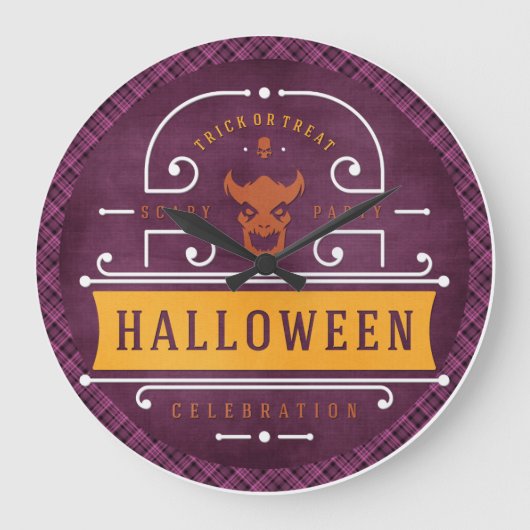 デーモンホラーハローウィンパーティ ラージ壁時計 (正面)