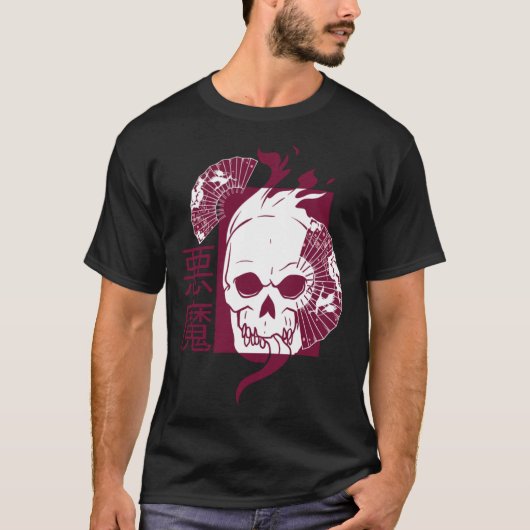 デーモ日本のン顔スカル Tシャツ (正面)