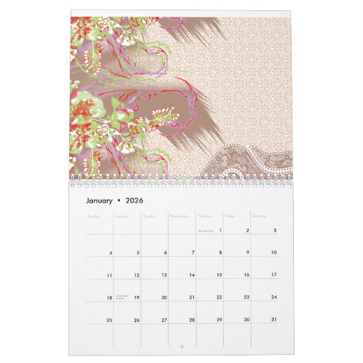 デ付きの洗練されたフローラ華美配置 カレンダー (1月 2026)