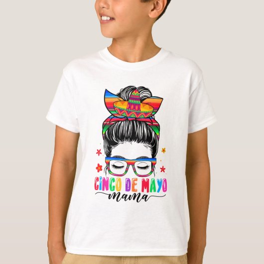デ・マヨママメッシーバンヘアメキシコのママのママDa Tシャツ (正面)