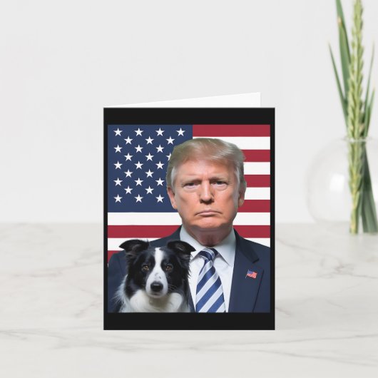 トおもしろいランプと縁どコリー犬Usa国旗の選択 カード (正面)