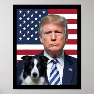 トおもしろいランプと縁どコリー犬Usa国旗の選択 ポスター