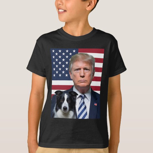 トおもしろいランプと縁どコリー犬Usa国旗の選択 Tシャツ (正面)