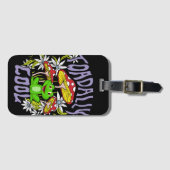 トアダリクールカラフルフローラとカエルタイポグラフィ ラゲッジタグ (正面横)