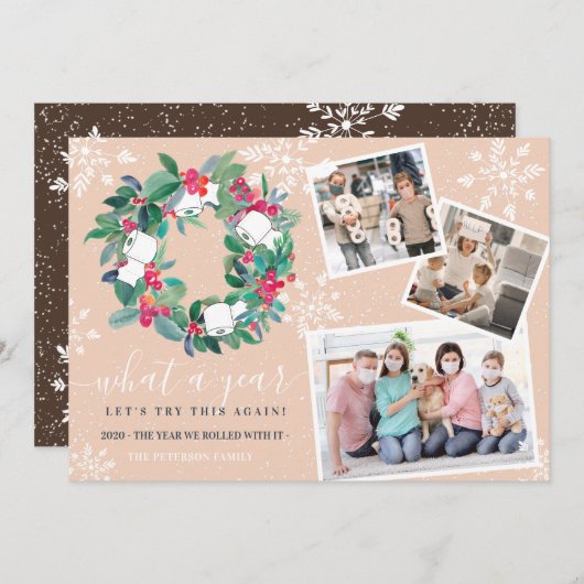 トイおもしろいレ2020転がリース新年3枚の写真 カード (正面/裏面)