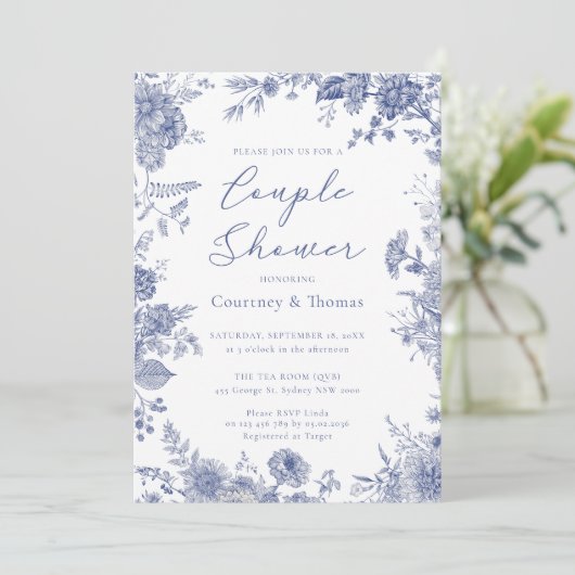 トイエレガントルフランスのブルーの恋人カップルのシャワー 招待状 (スタンド正面)