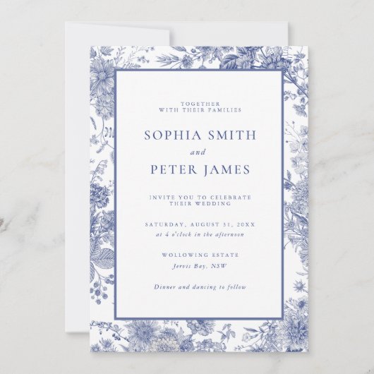 トイエレガントルフランスのブルーガーデンフローラ 招待状 (正面)