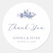 トイエレガントルフランスのブルーフローラありがとうステッカー ラウンドシール (正面)