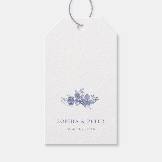 トイエレガントルフランスのブルーフローラありがとうラベル ギフトタグ (正面)