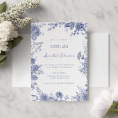 トイエレガントルフランスのブルーフローラブライダルシャワー 招待状