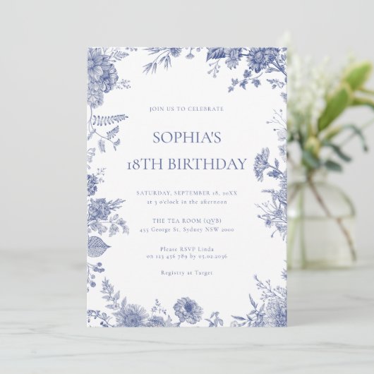 トイエレガントルフランスの・ブルー・トイル18歳の誕生日 招待状 (スタンド正面)