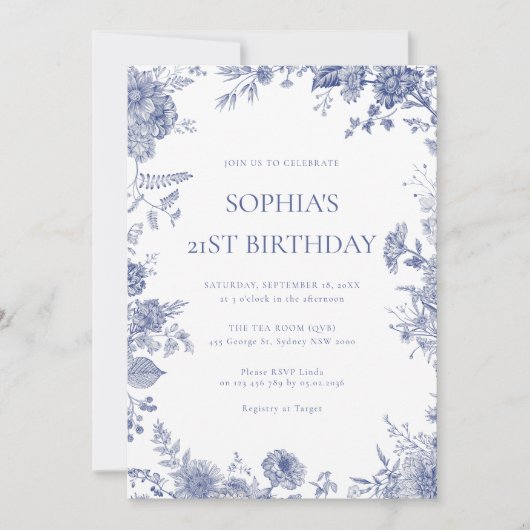 トイエレガントルフランスの・ブルー・トワール21歳の誕生日 招待状 (正面)