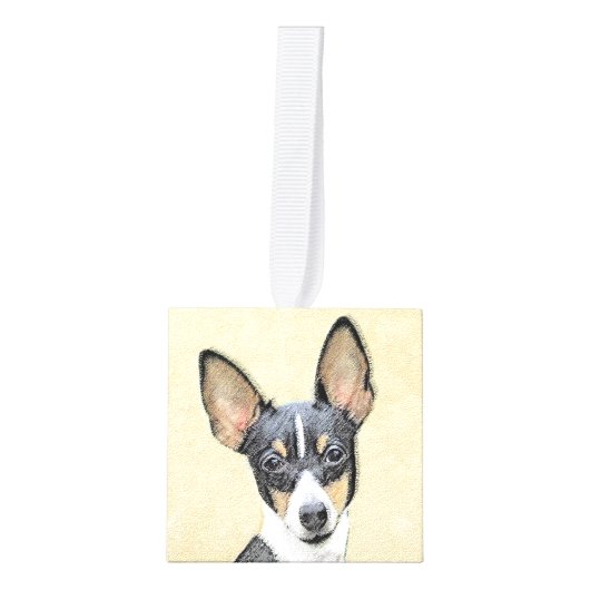 トイキツネテリア絵画ズ – かわいいオリジナルドッグアート キューブオーナメント (正面)