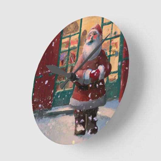 トイショップAIアートの前でサンタクロース ラウンド壁時計 (傾斜)