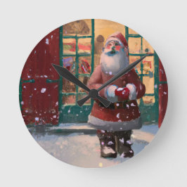 トイショップAIアートの前でサンタクロース ラウンド壁時計