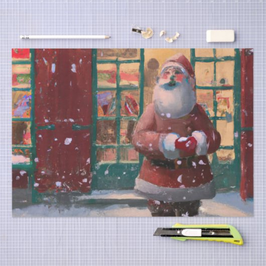 トイショップAIアートの前でサンタクロース 薄葉紙 (クラフト)