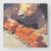 トイズトレイン遊ズ付きヴィンテージクリスマス スクエア壁時計 (正面)