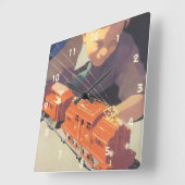 トイズトレイン遊ズ付きヴィンテージクリスマス スクエア壁時計 (傾斜)