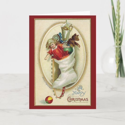 トイズ付き休日ストッキングレトロイメージクリスマス シーズンカード (正面)