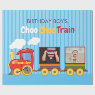 トイトレイントドラーボーイ誕生日ブルー ラッピングペーパー