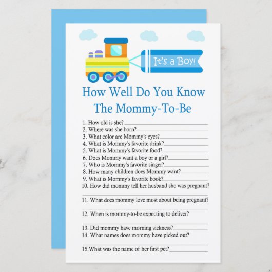 トイトレインベビーシャワーゲームをどれだけ知っているか (正面/裏面)