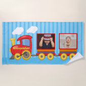 トイトレイン幼児ボーイズ誕生日ブルー ビーチタオル (正面)