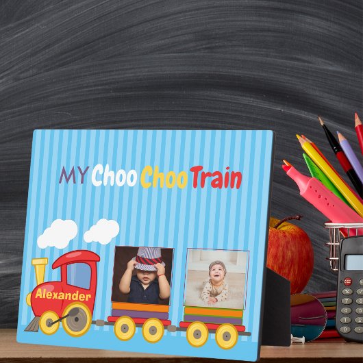 トイトレイン幼児ボーイズ誕生日ブルー フォトプラーク