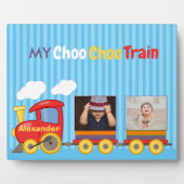トイトレイン幼児ボーイズ誕生日ブルー フォトプラーク (正面)