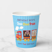 トイトレイン幼児ボーイズ誕生日ブルー 紙コップ (裏面)