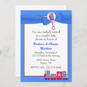 トイトレイン男の赤ちゃんカップルのシャワー招待状 招待状 (正面/裏面)