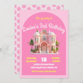トイドリームドールハウスピンクバースデーパーティー 招待状 (正面/裏面)
