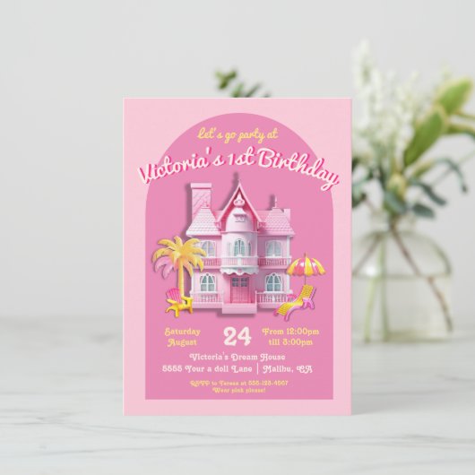トイドリームドールハウスピンクバースデーパーティー 招待状 (スタンド正面)