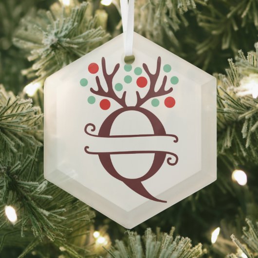 トイパーソナライズされたンデナー〔雄ジカの〕枝角名「Q」 ガラスオーナメント (インサイチュ)