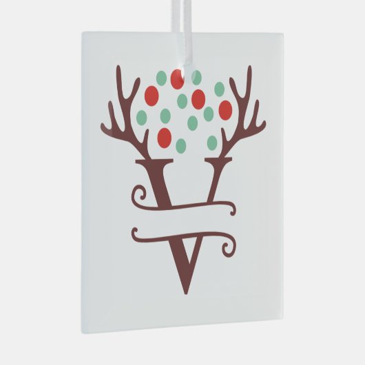 トイパーソナライズされたンデナー〔雄ジカの〕枝角名「V」 ガラスオーナメント (正面右)