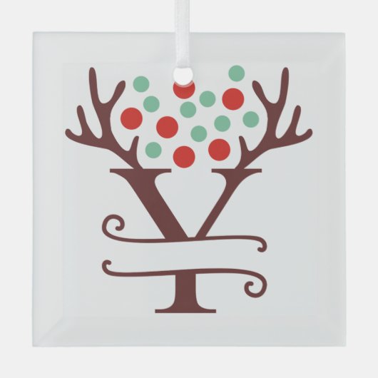トイパーソナライズされたンデナー〔雄ジカの〕枝角名「Y」 ガラスオーナメント (正面)