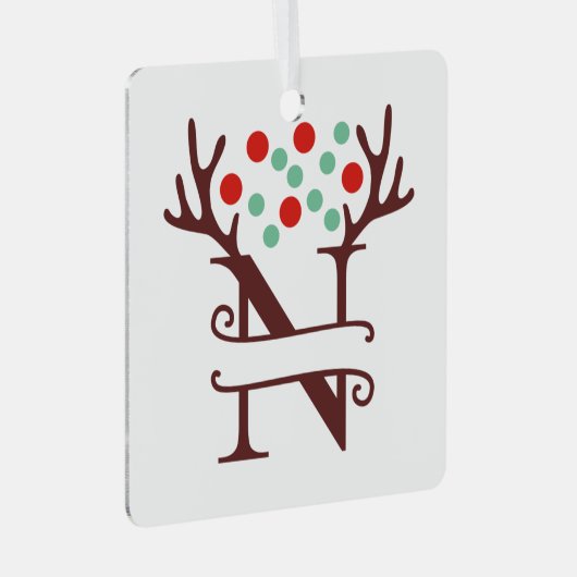 トイパーソナライズされたンデリア〔雄ジカの〕枝角名"N" メタルオーナメント (正面右)