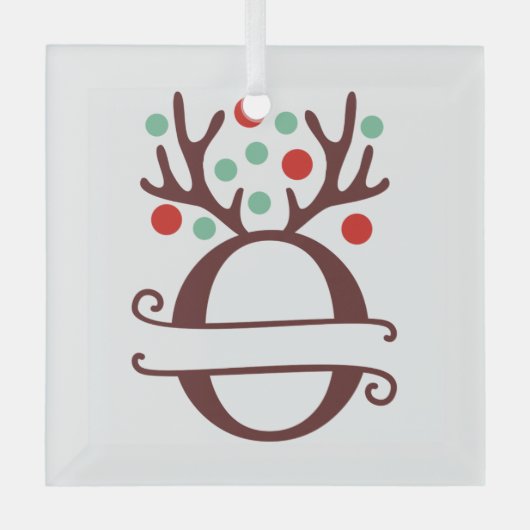 トイパーソナライズされたンデリア〔雄ジカの〕枝角名「O」 ガラスオーナメント (正面)