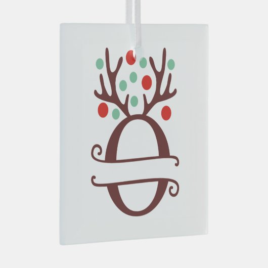 トイパーソナライズされたンデリア〔雄ジカの〕枝角名「O」 ガラスオーナメント (正面右)