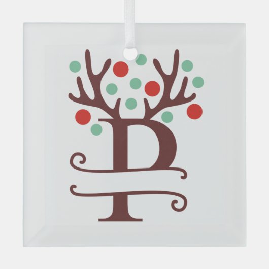 トイパーソナライズされたンデリア〔雄ジカの〕枝角名「P」 ガラスオーナメント (正面)