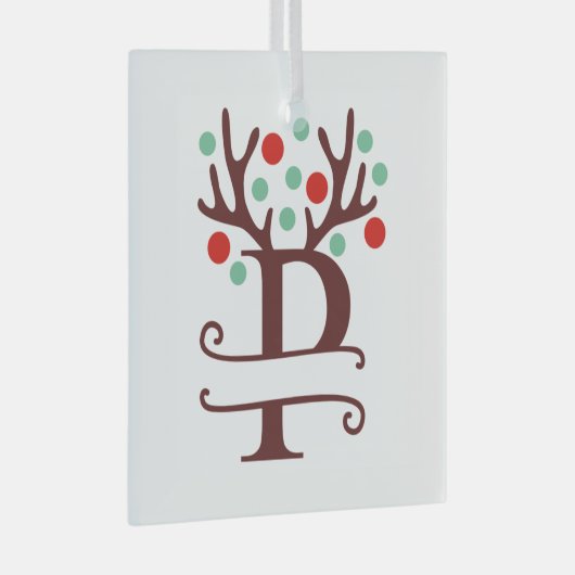 トイパーソナライズされたンデリア〔雄ジカの〕枝角名「P」 ガラスオーナメント (正面右)