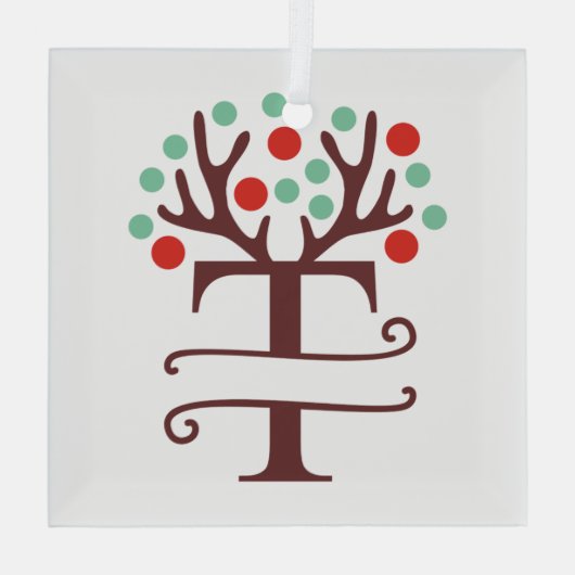 トイパーソナライズされたンデリア〔雄ジカの〕枝角名"T" ガラスオーナメント (裏面)